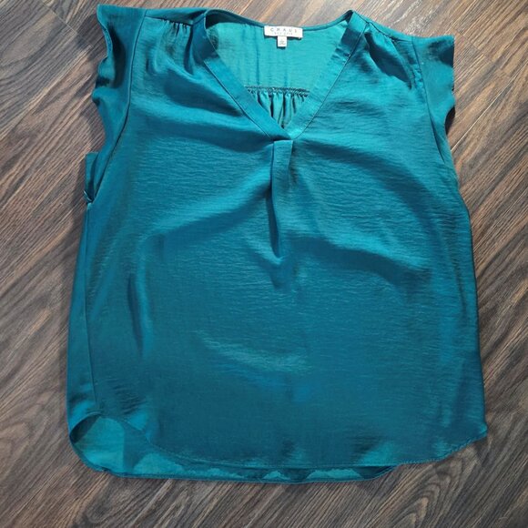 CHAUS, New York Jade Green Classic Style Satin Tunic Blouse SIZE L - Picture 1 of 7